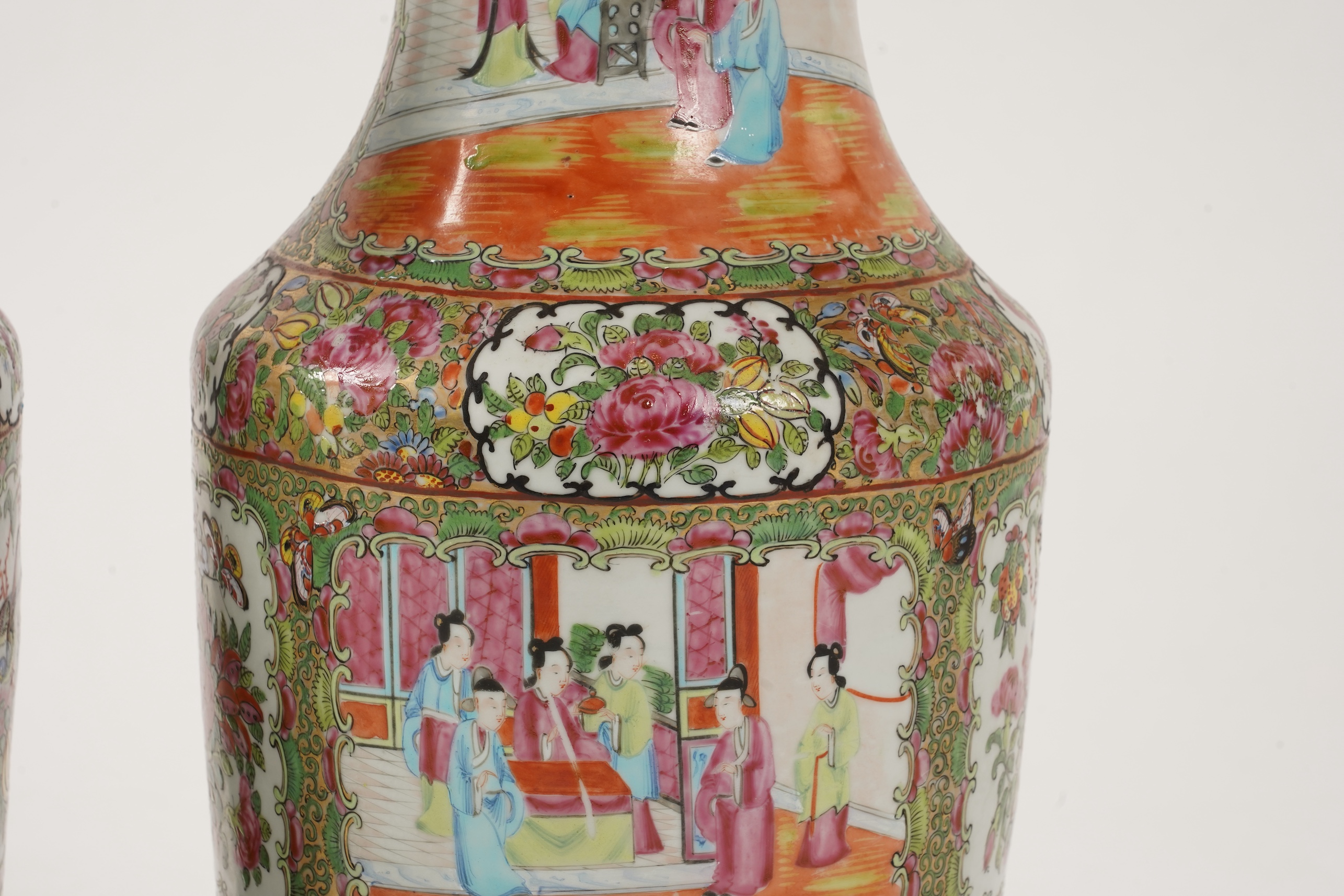 A pair of Chinese famille rose vases, 19th century